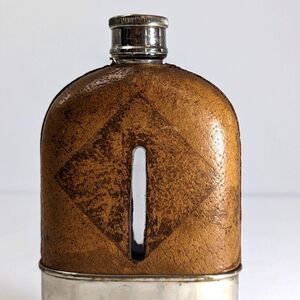 Edwardian Glass & Leather Hip Flask